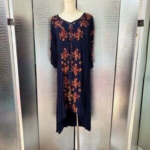 Navy Blue Floral Embroidered Dress